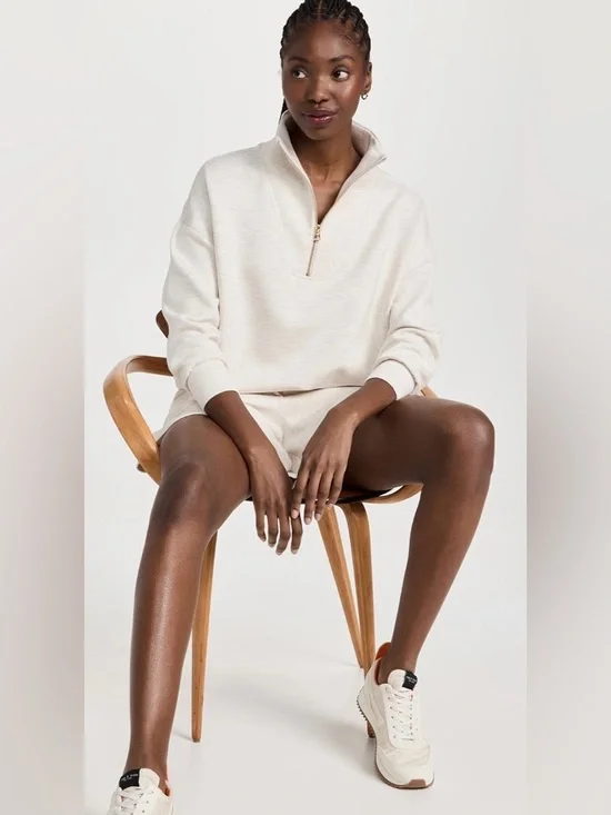 NWT Varley SET Hawley Half Zip Sweatshirt & Atrium High Rise Shorts 4.5 IVMF - Picture 4 of 10